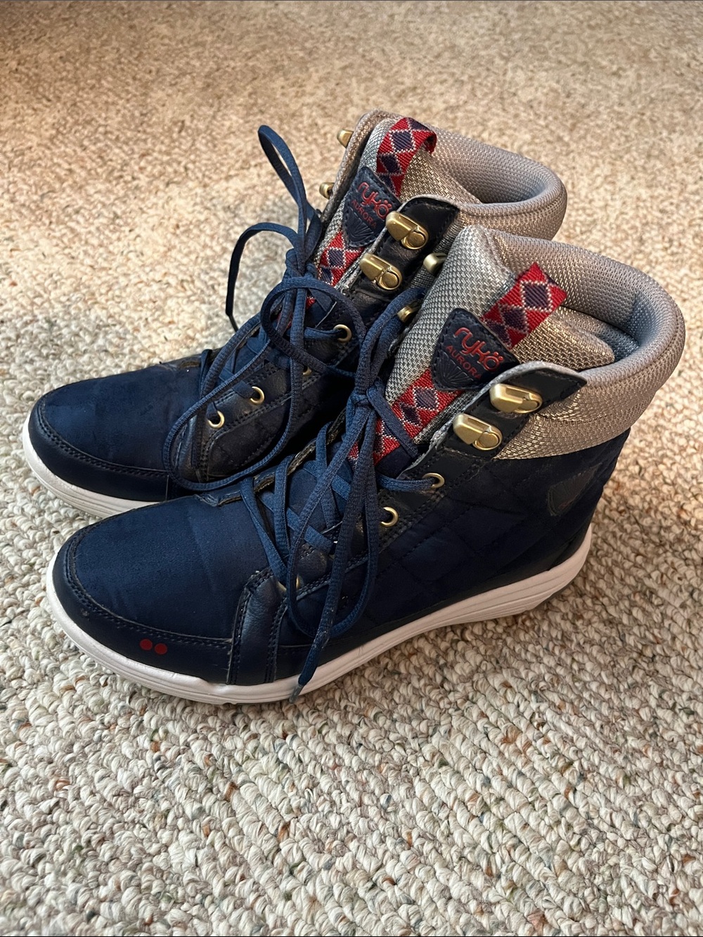 ryka Navy Quilted Lace-Up High-Top Boots with Gold Hardware
